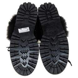 Pre Owned Le Silla Black Quilted Velvet And Fur Crystal Embellished Ankle Boots Size 39