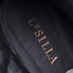 Pre Owned Le Silla Black Quilted Velvet And Fur Crystal Embellished Ankle Boots Size 39