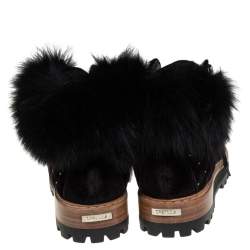 Pre Owned Le Silla Black Quilted Velvet And Fur Crystal Embellished Ankle Boots Size 39