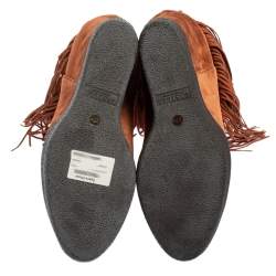 Pre Owned Le Silla Brown Suede Fringe Ankle Boots Size 37.5
