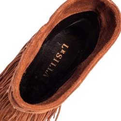 Pre Owned Le Silla Brown Suede Fringe Ankle Boots Size 37.5