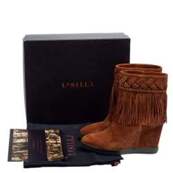 Pre Owned Le Silla Brown Suede Fringe Ankle Boots Size 37.5