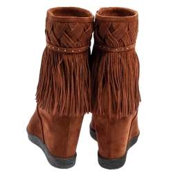 Pre Owned Le Silla Brown Suede Fringe Ankle Boots Size 37.5