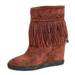 Le Silla Brown Suede Fringe Ankle Boots Size 37