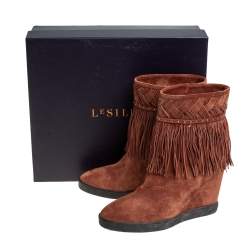 Le Silla Brown Suede Fringe Ankle Boots Size 37