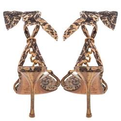 Le Silla Brown Leopard Print Fabric Embellished Sandals Size 37