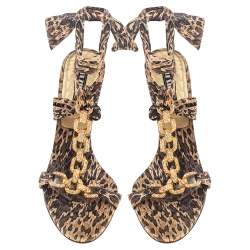 Le Silla Brown Leopard Print Fabric Embellished Sandals Size 37