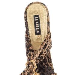 Le Silla Brown Leopard Print Fabric Embellished Sandals Size 37