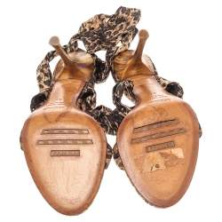 Le Silla Brown Leopard Print Fabric Embellished Sandals Size 37