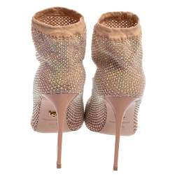 Pre Owned Le Silla Beige Crystal Embellished Mesh Ankle Boots Size 38.5