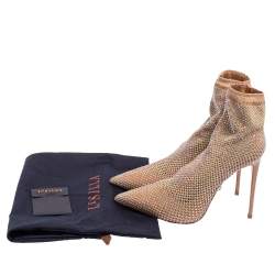 Pre Owned Le Silla Beige Crystal Embellished Mesh Ankle Boots Size 38.5
