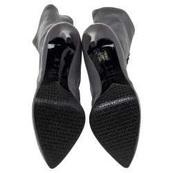 Pre Owned Le Silla Grey Leather Lace Up Mid Calf Boots Size 38.5