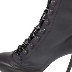 Pre Owned Le Silla Grey Leather Lace Up Mid Calf Boots Size 38.5