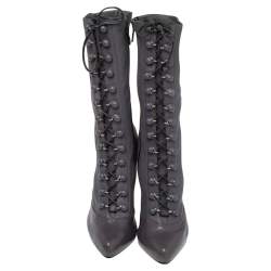 Pre Owned Le Silla Grey Leather Lace Up Mid Calf Boots Size 38.5