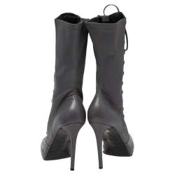Pre Owned Le Silla Grey Leather Lace Up Mid Calf Boots Size 38.5