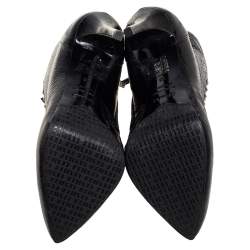 Pre Owned Le Silla Black Patent Leather Lace Up Studded Ankle Booties Size 38