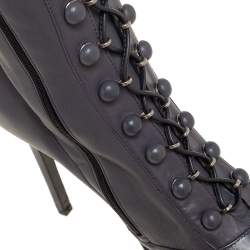 Pre Owned Le Silla Grey Leather Lace Up Mid Calf Boots Size 40