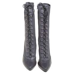 Pre Owned Le Silla Grey Leather Lace Up Mid Calf Boots Size 40