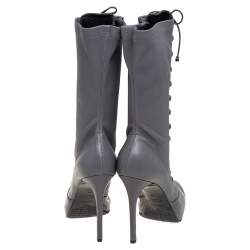 Pre Owned Le Silla Grey Leather Lace Up Mid Calf Boots Size 40