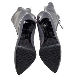 Pre Owned Le Silla Grey Leather Lace Up Mid Calf Boots Size 40