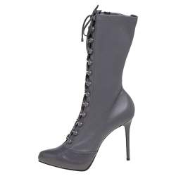 Pre Owned Le Silla Grey Leather Lace Up Mid Calf Boots Size 40