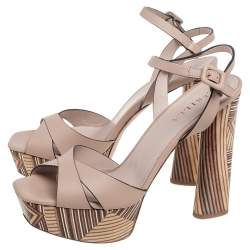 Pre Owned Le Silla Beige Leather Ankle Strap Block Heel Platform Sandals Size 40