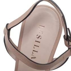 Pre Owned Le Silla Beige Leather Ankle Strap Block Heel Platform Sandals Size 40