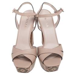 Pre Owned Le Silla Beige Leather Ankle Strap Block Heel Platform Sandals Size 40