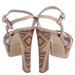 Pre Owned Le Silla Beige Leather Ankle Strap Block Heel Platform Sandals Size 40