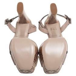 Pre Owned Le Silla Beige Leather Ankle Strap Block Heel Platform Sandals Size 40