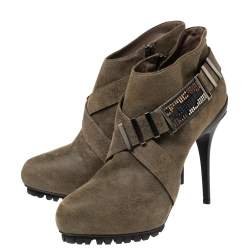 Le Silla Olive Green Suede Stivaletto Ankle Boots Size 38