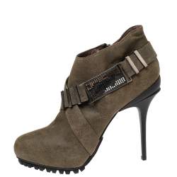 Le Silla Olive Green Suede Stivaletto Ankle Boots Size 38