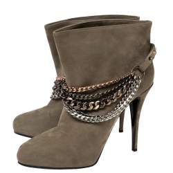 Pre Owned Le Silla Grey Nubuck Leather Ankle Boots Size 40