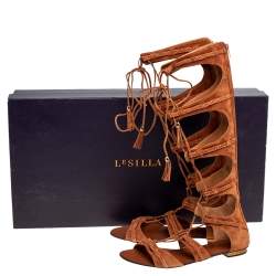 Pre Owned Le Silla Brown Suede Gladiator Sandals Size 41