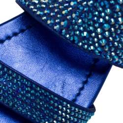 Pre Owned Le Silla Blue Leather And Crystal Embellished Suede Flat Slides Size 36