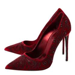 Pre Owned Le Silla  Red Velvet Crystal Embellished Pointed Toe  Pumps Size 40