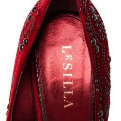 Pre Owned Le Silla  Red Velvet Crystal Embellished Pointed Toe  Pumps Size 40