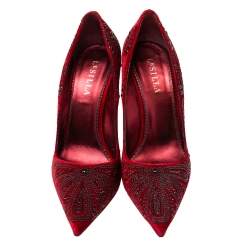 Pre Owned Le Silla  Red Velvet Crystal Embellished Pointed Toe  Pumps Size 40