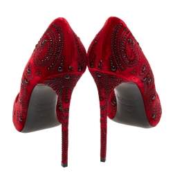 Pre Owned Le Silla  Red Velvet Crystal Embellished Pointed Toe  Pumps Size 40