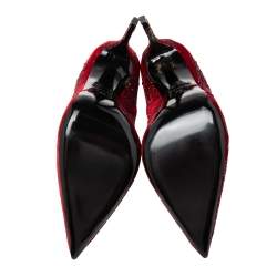 Pre Owned Le Silla  Red Velvet Crystal Embellished Pointed Toe  Pumps Size 40