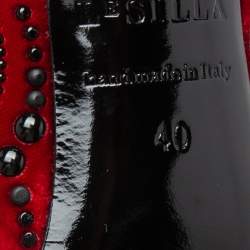 Pre Owned Le Silla  Red Velvet Crystal Embellished Pointed Toe  Pumps Size 40