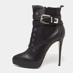 Pre Owned Le Silla Black Leather Platform Ankle Length Boots Size 40