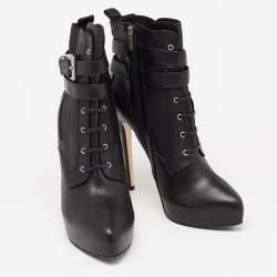 Pre Owned حذاء بوت بطول الكاحل لي سيلا جلد أسود نعل سميك مقاس 40