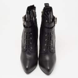 Pre Owned حذاء بوت بطول الكاحل لي سيلا جلد أسود نعل سميك مقاس 40