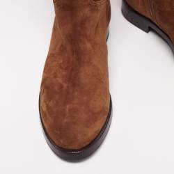 Pre Owned Le Silla Brown Laser Cut Suede Tassel Detail Knee Length Boots Size 41