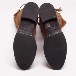 Pre Owned Le Silla Brown Laser Cut Suede Tassel Detail Knee Length Boots Size 41