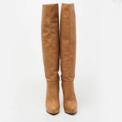 Pre Owned Le Silla Caramel Brown Leather Knee Length Boots Size 37