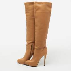 Pre Owned Le Silla Caramel Brown Leather Knee Length Boots Size 37