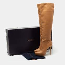 Pre Owned Le Silla Caramel Brown Leather Knee Length Boots Size 37