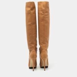 Pre Owned Le Silla Caramel Brown Leather Knee Length Boots Size 37